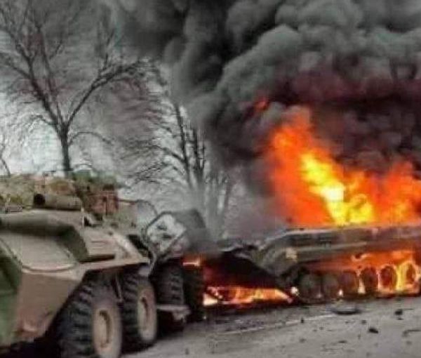 A photo released by Ukraine's defense ministry showing what it says is a Russian tank. February 24, 2022