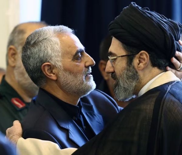 Former IRGC’s Quds Force commander Qassem Soleimani (left) and Mojtaba Khamenei, the son of Iran’s Supreme Leader Ali Khamenei (undated)