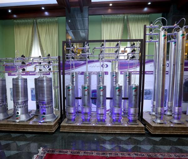 Iranian uranium enrichment machines displayed in April 2022