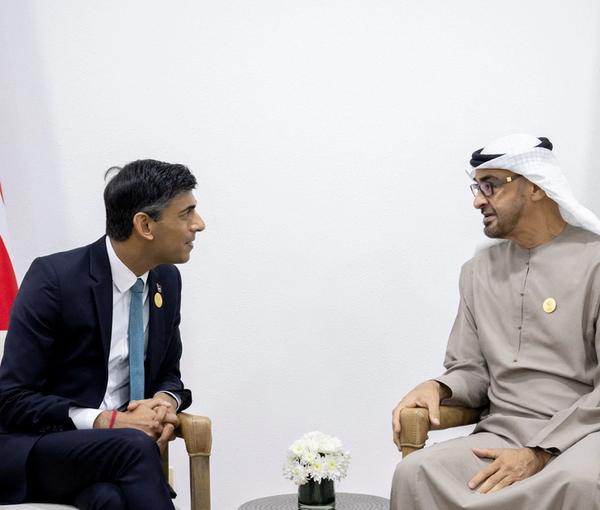 British Prime Minister Rishi Sunak meets with United Arab Emirates' President Sheikh Mohamed bin Zayed Al-Nahya during the Cop27 summit at Sharm el-Sheikh, Egypt, November 7, 2022