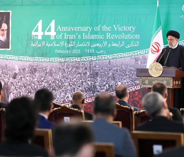 Iranian President Ebrahim Raisi speaks at a meeting with a group of foreign ambassadors to the Islamic Republic in Tehran on February 9, 2023, on the occasion of the 44th anniversary of the Islamic Revolution.