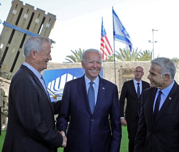 President Joe Biden with Benny Gantz (L) and Yair Lapid in Israel, July 13, 2022