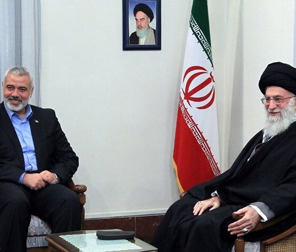 Hamas Leader Ismail Haniyeh and Iran's Supreme Leader Ali Khamenei in a meeting in Tehran (undated)