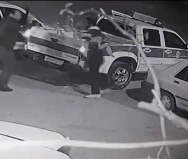 CCTC image showing a man attacking a police officer with a large knife on February 2, 2022