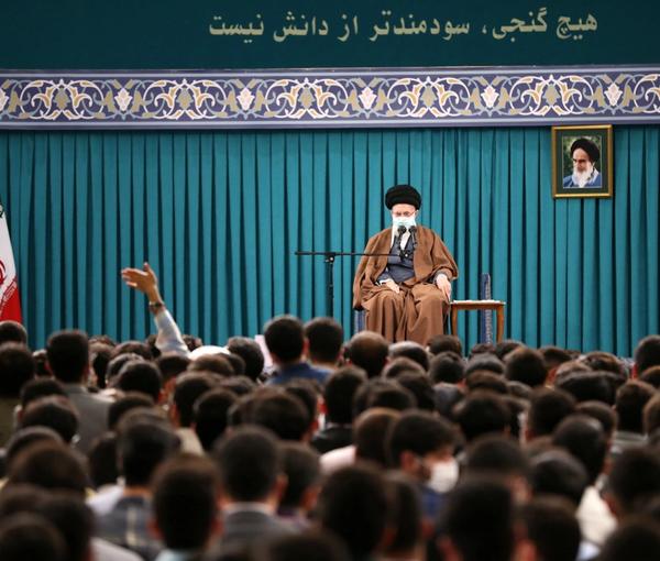 Iran’s ruler Ali Khamenei during a meeting on April 18, 2023  