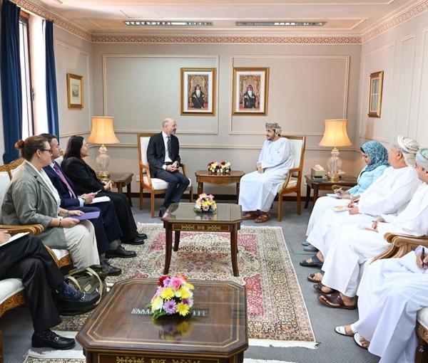 US Special Envoy for Iran Rob Malley meeting with Omani official Sheikh Khalifa Al Harthy on February 15, 2023