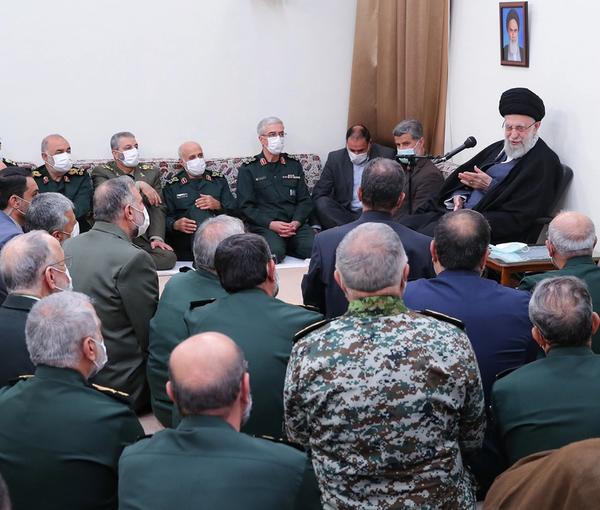 Islamic Republic’s ruler Ali Khamenei during a meeting with top military commanders and officials on April 16, 2023 