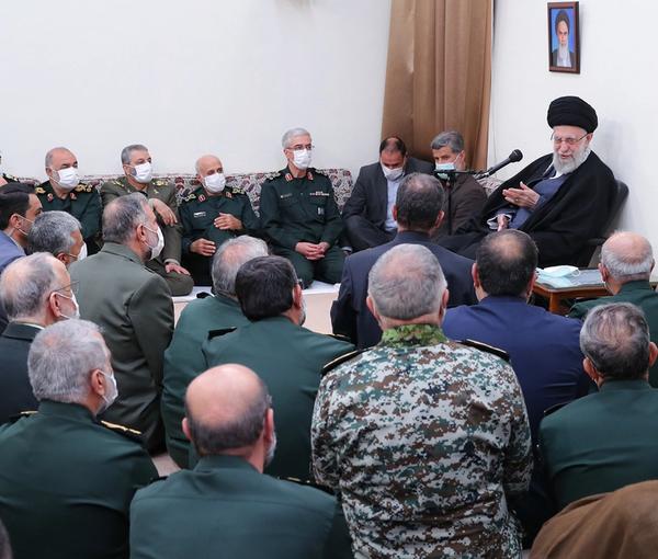 Islamic Republic’s ruler Ali Khamenei during a meeting with top military commanders and officials on April 16, 2023