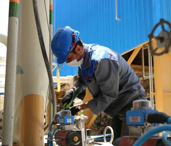 A worker in Esfahan's refinery in Iran. Undated