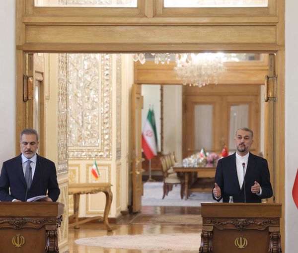 Iran's Foreign Minister Hossein Amir-Abdollahian (right) during a joint press conference with his Turkish counterpart Hakan Fidan in Tehran on September 3, 2023