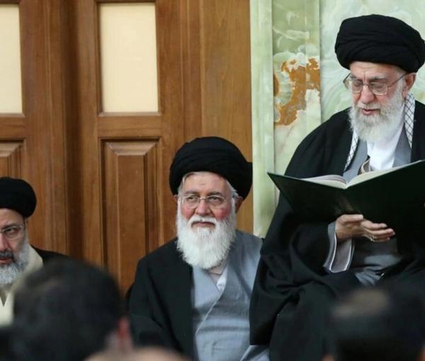 Ahmad Alamolhoda (C) with Khamenei and Raisi in a ceremony. Undated