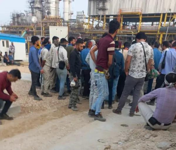 Workers on strike at an oil refinery (file photo)