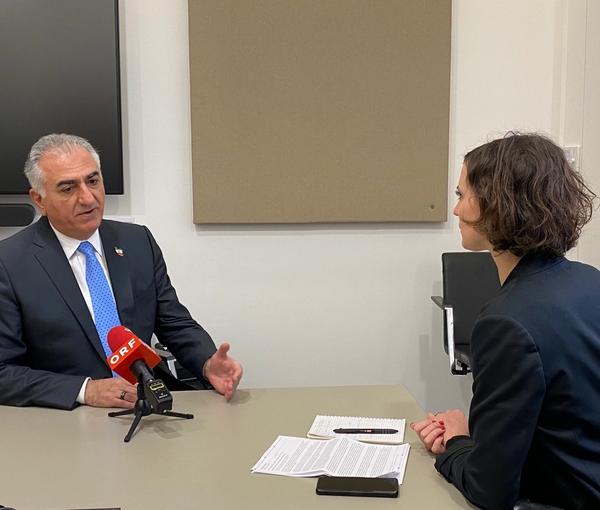 Exiled Prince Reza Pahlavi during an interview with ORF television on February 23, 2023