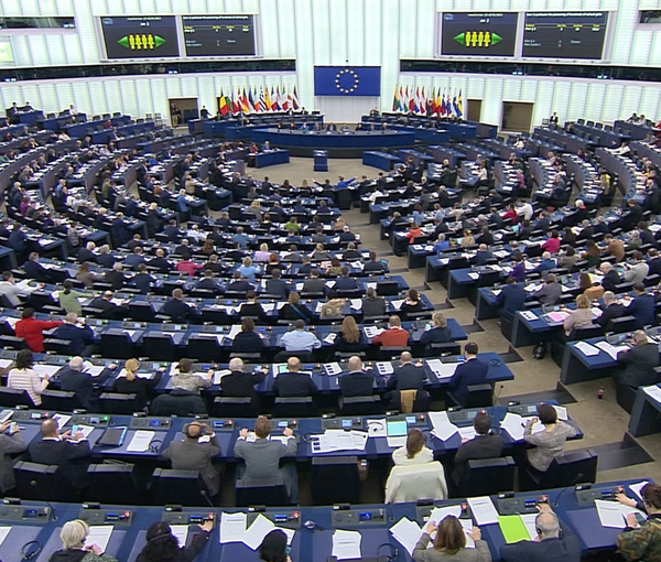 The European parliament in session on March 16, 2023 
