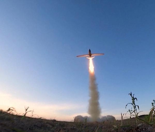 A military drone is launched by Houthis from an unknown location in Yemen, February 15, 2022