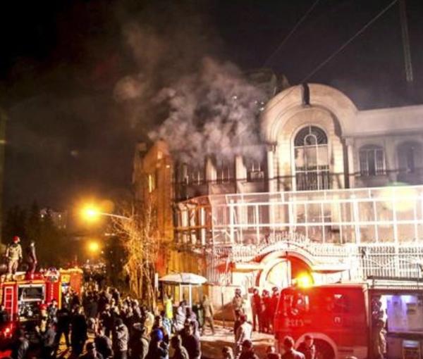 Iranian protesters ransacking the Saudi embassy in Tehran. January 2016