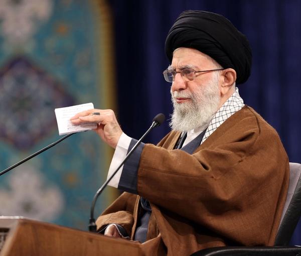 Iran's ruler Ali Khamenei speaking to government officials in 2022