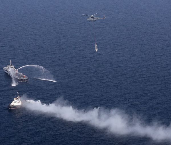 A photo showing Russia, Iran and China naval drills on January 21, 2022