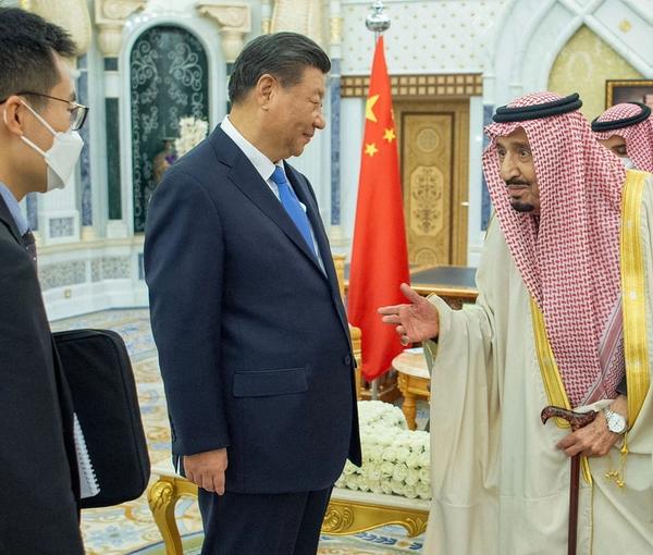 China's president Xi Jinping meeting the Saudi monarch in Riyadh on December 8, 2022