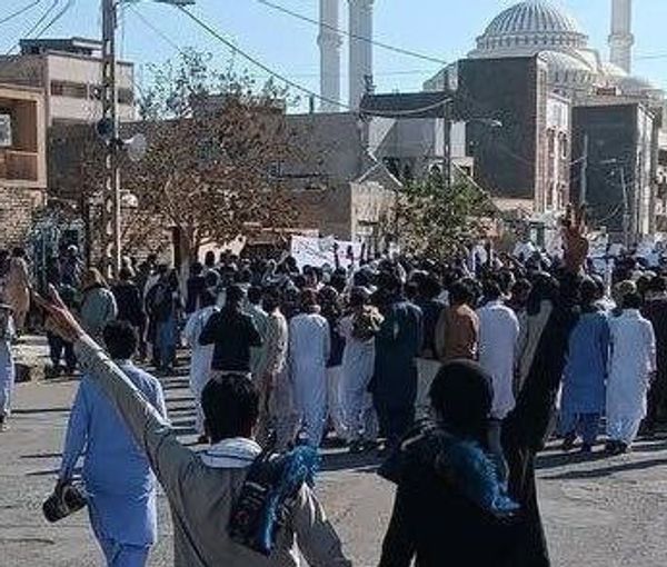 Protesters seen in the Sunni Baluch city of Zahedan in this social media photo on November 11, 2022