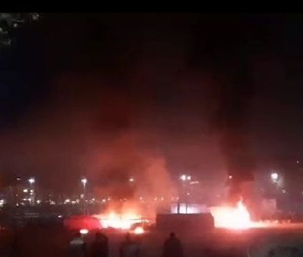 Security forces set fire to the tents of protesters in Esfahan, Iran. November 25, 2021