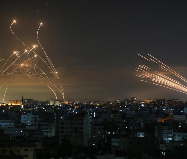 Rockets being fired by Islamic Jihad from Gaza as Israeli air defenses go to work in August 2022