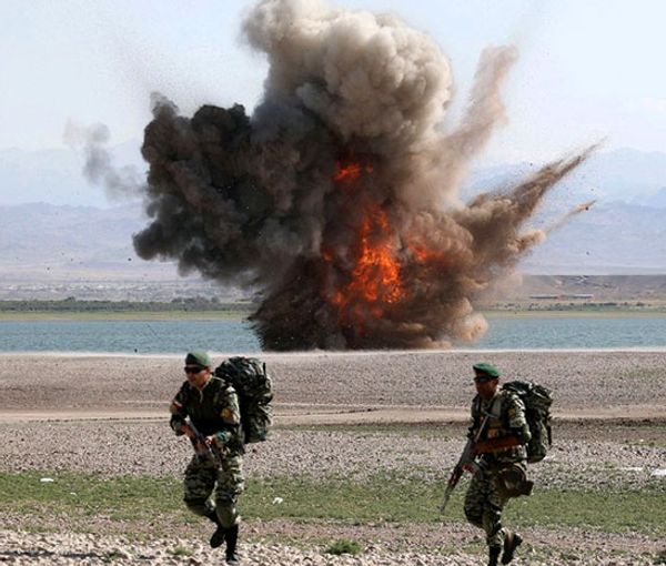 Photo issued by Iran's military showing drills near the Azerbaijani border. October 1, 201